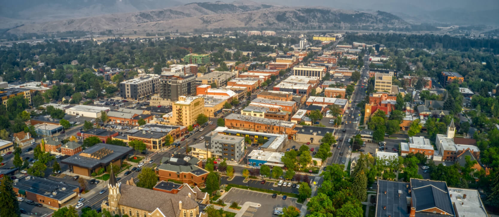 Aerial view of downtown Bozeman, Montana